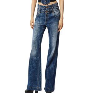 NWT Versace Double Waistband Wide Leg Jeans - Size 30 - Blue - MSRP $500